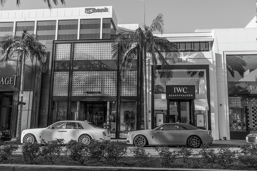 Rodeo Drive and Roles Royces in Black and White  Photograph by John McGraw