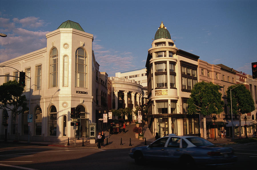 Rodeo Drive shopping district in Beverly Hills available as Framed