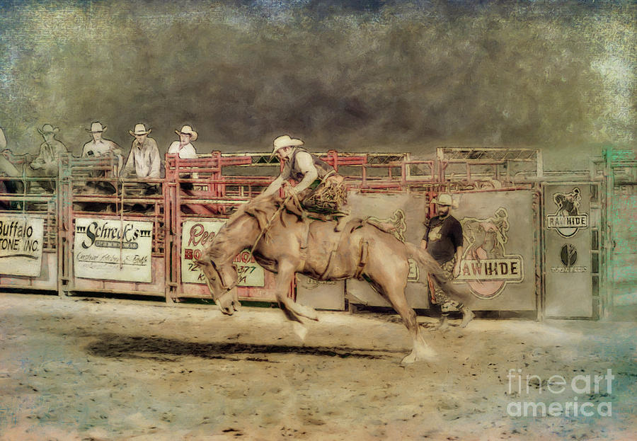 Rodeo Rider Bronco Busting Sepia Two Digital Art by Randy Steele