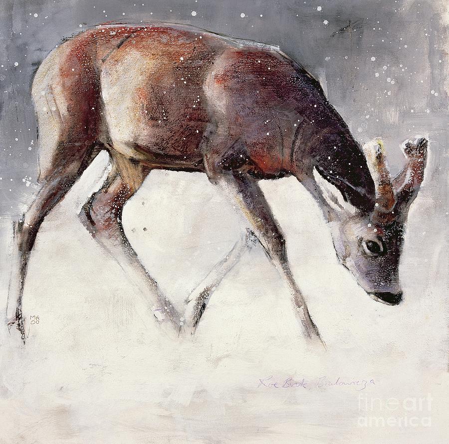 Roe Buck, Winter, 2000 Mixed Media On Paper Painting by Mark Adlington