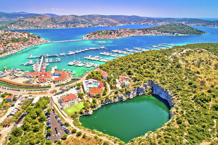 Rogoznica turquoise bay and Dragon Eye lake aerial view Photograph by Brch Photography