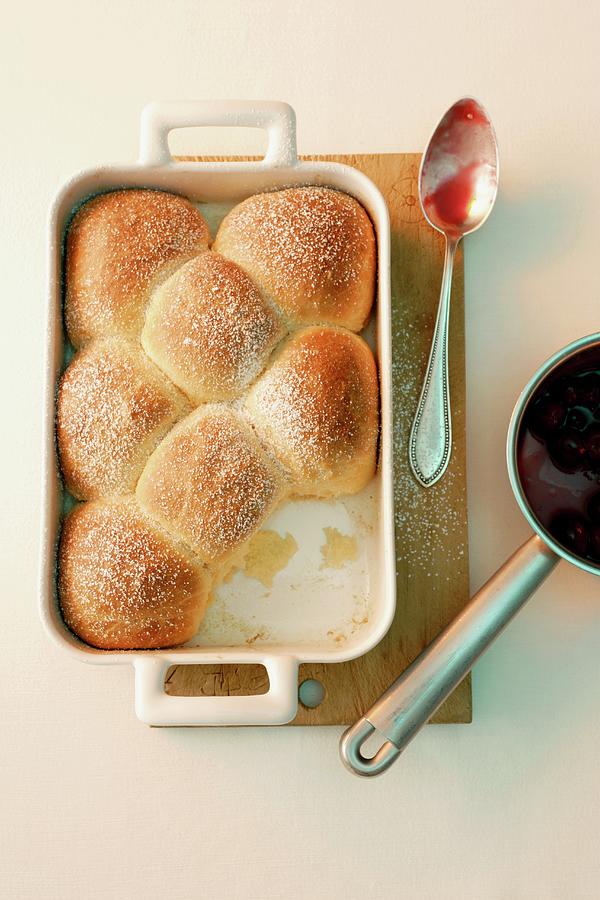 Rohrnudeln baked, Sweet Yeast Dumplings With Cherries Photograph by Michael Wissing