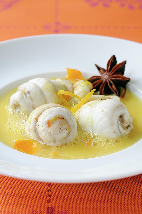 Rolled Sole Fillets With Foamy Citrus Fruit Sauce Photograph by Caste ...