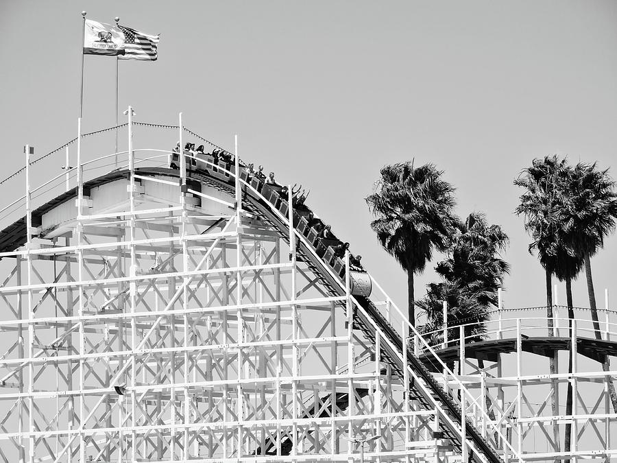 Flag Photograph - Roller Coaster B W by Connor Beekman