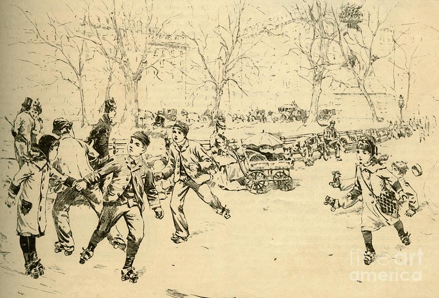Roller-skating In Madison Square Drawing by Print Collector