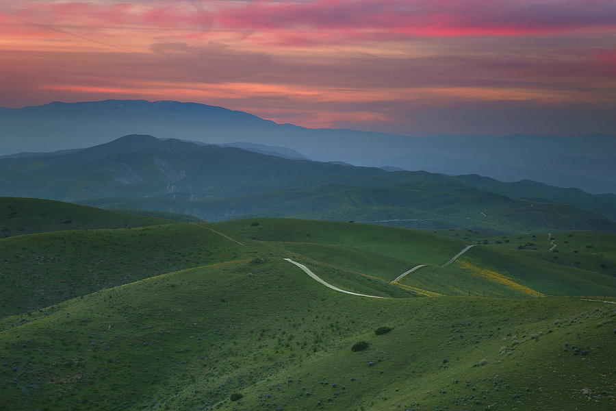 Rolling hills of the Temblor Range during sunrise from Carrizo Plain National Monument in California Photograph by Jetson Nguyen