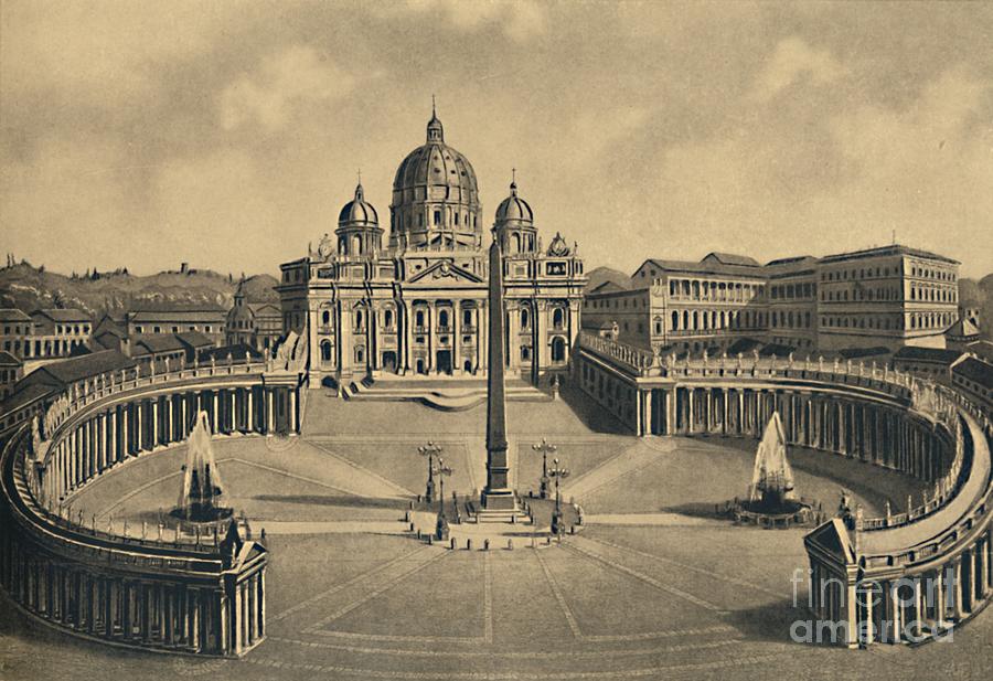 Roma - Basilica And Square Of S Peter Drawing by Print Collector