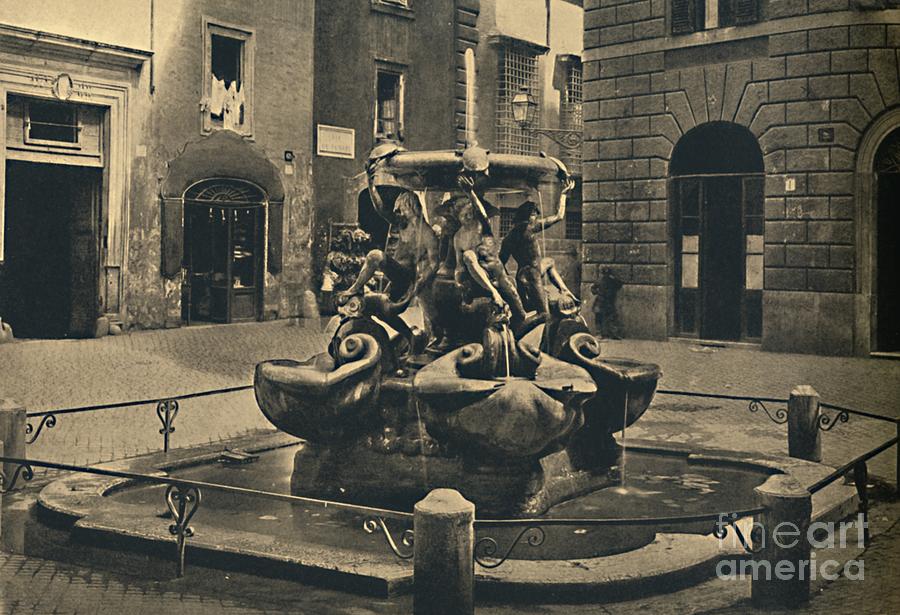 Roma - Mattei Square - Fountain Drawing by Print Collector