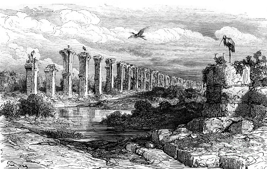 Roman Aqueduct, Merida, Spain, 19th Drawing by Print Collector