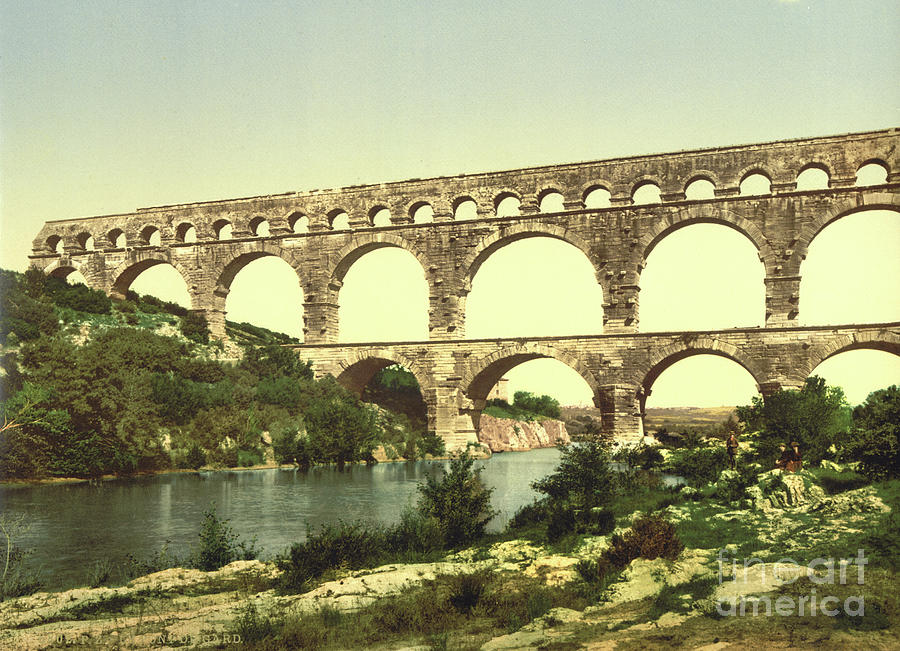 Roman Bridge Over The Gard, Constructed By Agrippa, Nîmes, France, C.1900 Photograph by Detroit Publishing Co.