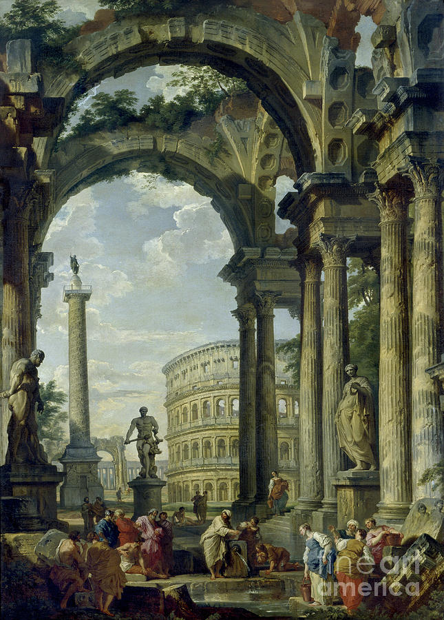 Roman Capriccio, 18th Century Painting by Giovanni Paolo Pannini Panini