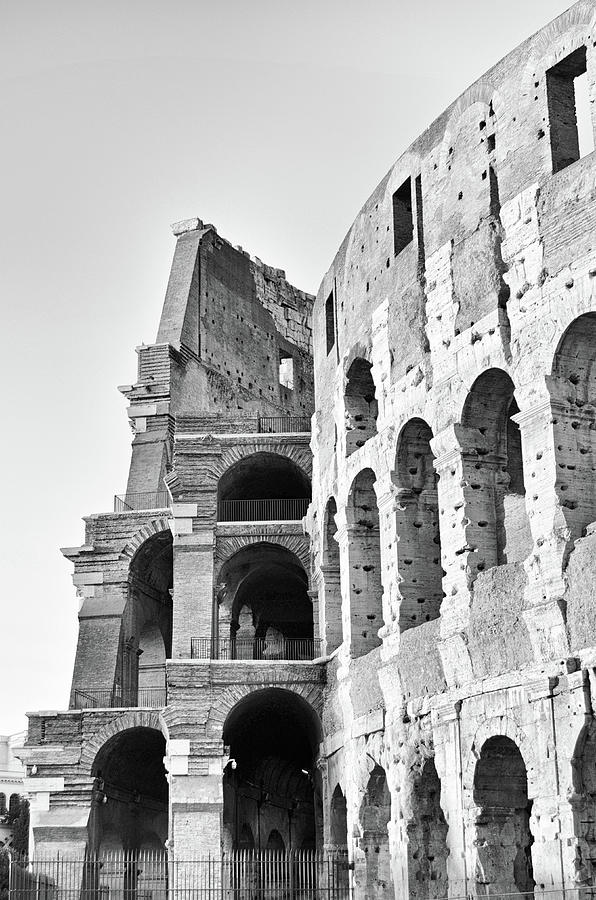 Roman Colosseum Interior Cross Section at Sunset Black and White Photograph by Shawn OBrien