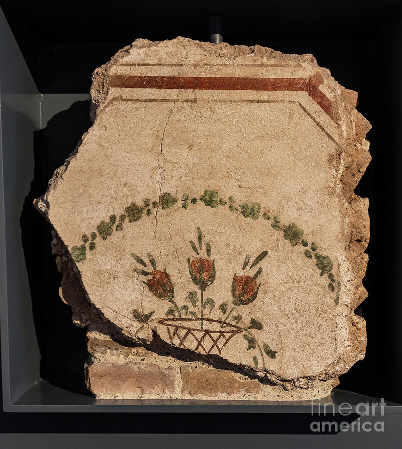 Roman Domus Of St. Giulia: Detail Of A Frescoed Wall Representing A Basket Of Red Roses, II Century Ad Painting by Roman
