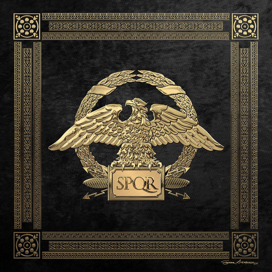 Roman Empire - Gold Roman Imperial Eagle over Black Velvet Digital Art by Serge Averbukh