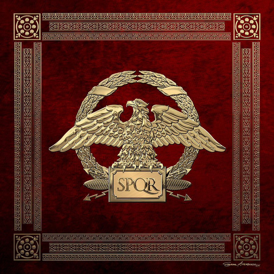 Roman Empire - Gold Roman Imperial Eagle over Red Velvet Digital Art by Serge Averbukh