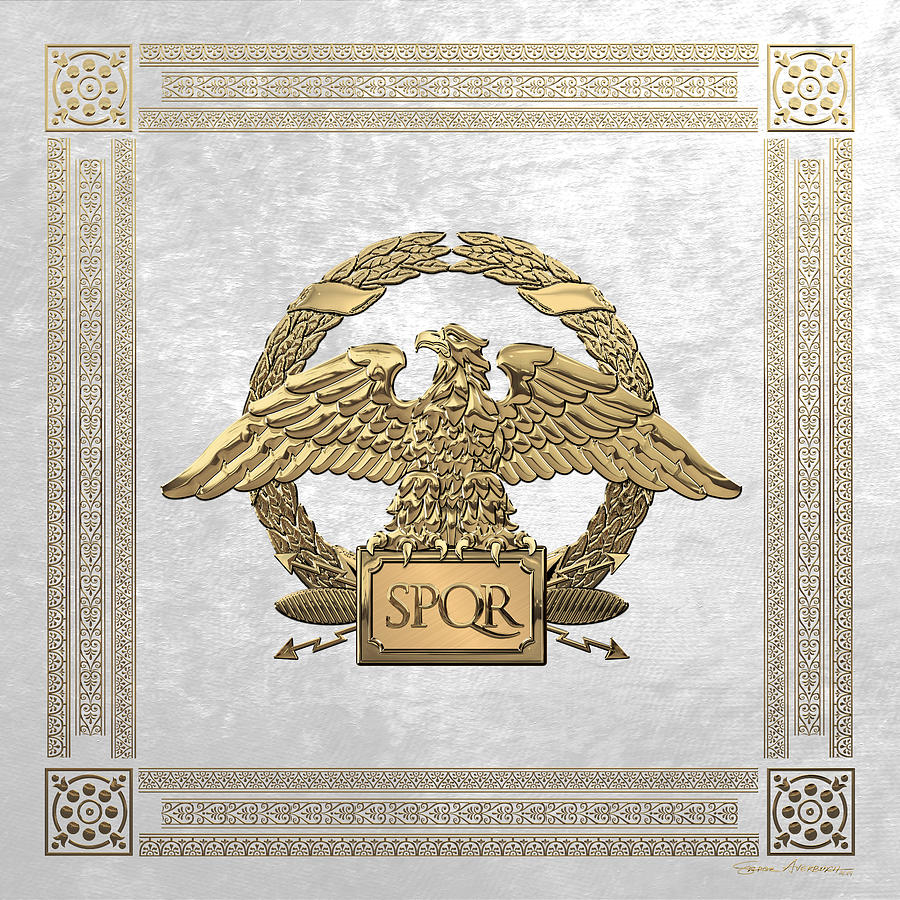 Roman Empire - Gold Roman Imperial Eagle over White Velvet Digital Art by Serge Averbukh