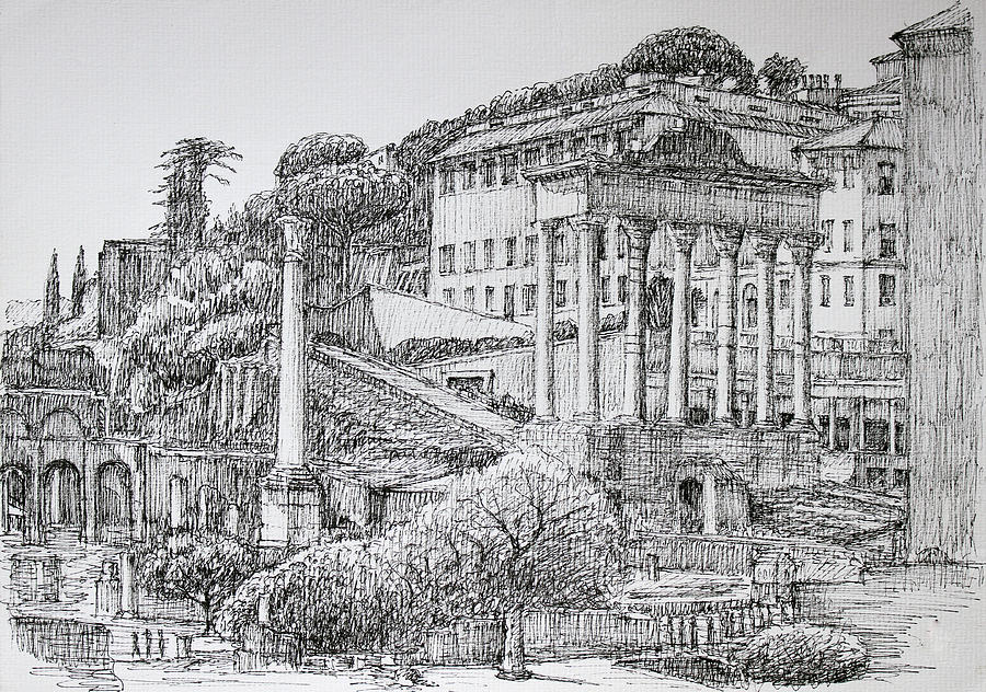 1950s Italian Ink on Paper Drawings: Roman Forum and Fontana di Trevi,  Signed | eBay