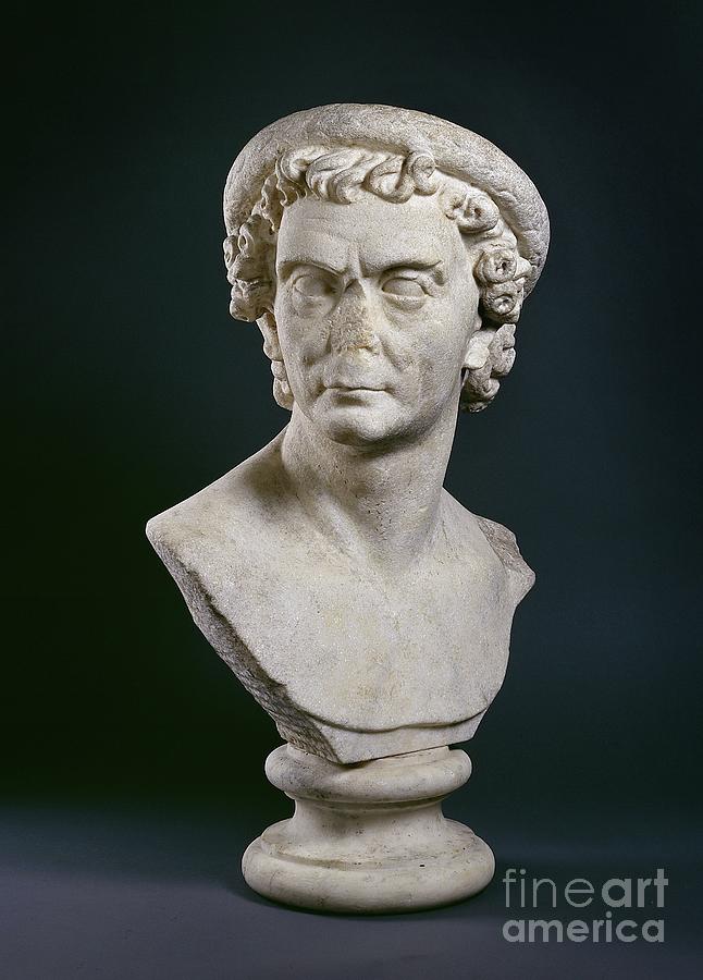 Roman Marble Bust Of Man Wearing A Wreath Of Olive Leaves, Marble Photograph by Roman