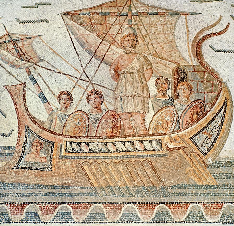 Roman mosaic of Ulysses and the sirens. ULISES. Painting by Album