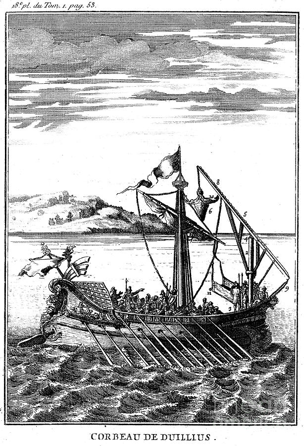 Roman War Galley Equipped With A Corvus Drawing by Print Collector