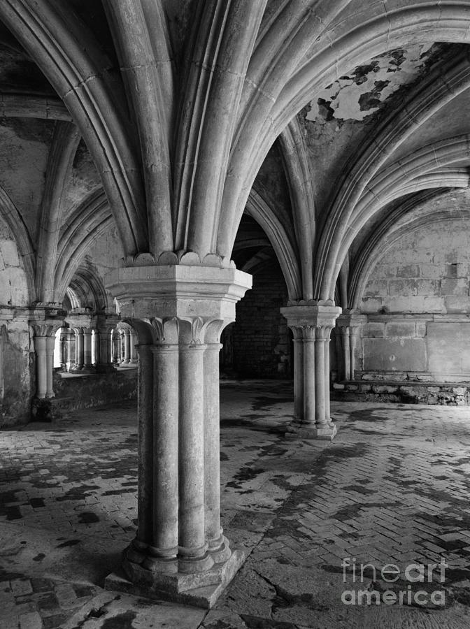 Romanesque Architecture: View Of The Capitular Hall Of The Cistercian Abbey Of Fontenay Founded In 1118 Photograph by 