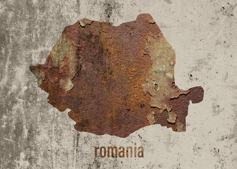 Map Mixed Media - Romania Map Rusty Cement Country Shape Series by Design Turnpike
