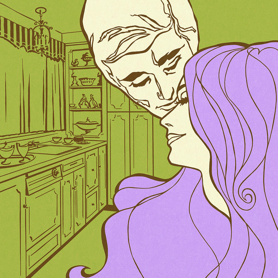 Vintage Drawing - Romantic Couple in the Kitchen by CSA Images