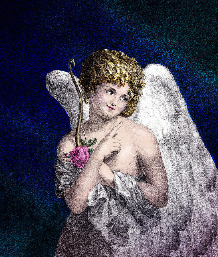 Rose Digital Art - Romantic Cupid Wedding or Valentines Day by Antique Images