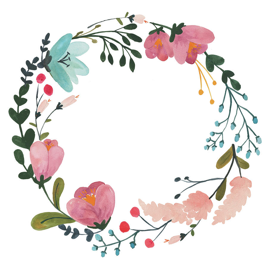 Flower Mixed Media - Romantic Floral Wreath II by Wild Apple Portfolio
