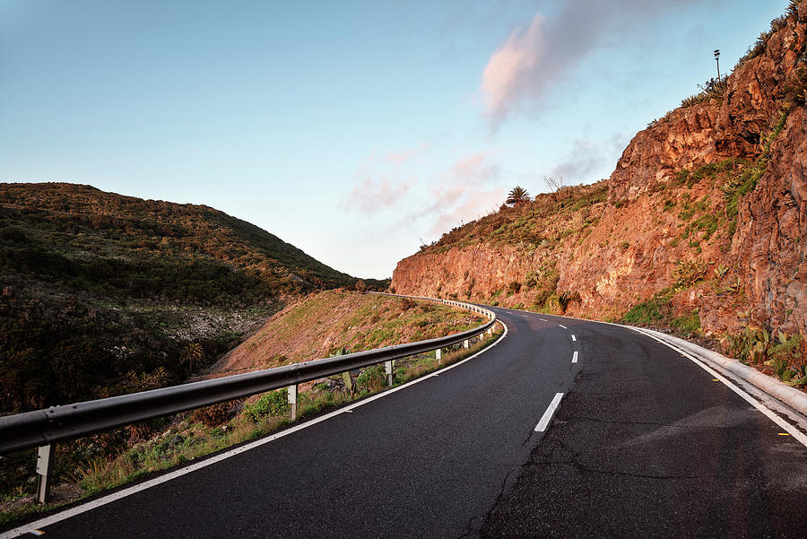 Romantic Road Leading Through Mountainous Landscape Around National Park Parque Nacional De Garajonay, La Gomera, Canary Islands, Spain Photograph by Gnther Bayerl