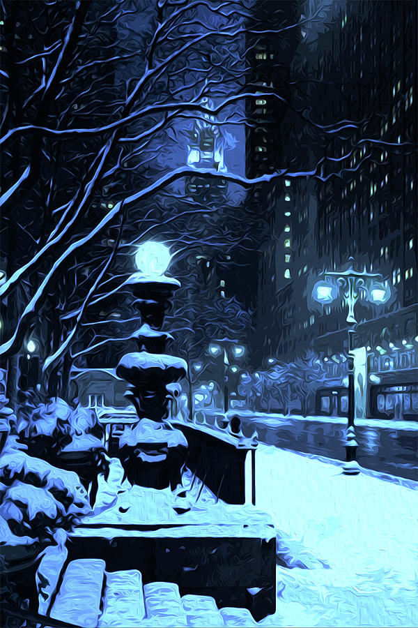Romantic Snow in New York Painting by AM FineArtPrints