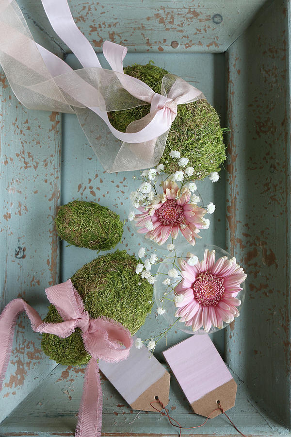Spring Photograph - Romantic Spring Arrangement In Muted Shades With Moss Eggs by Regina Hippel