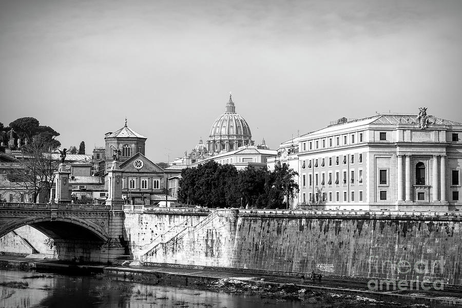 Rome And St. Peters Basilica Bw Photograph