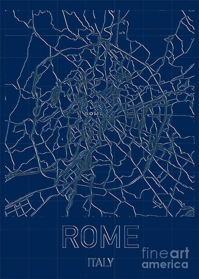 Rome Blueprint City Map Digital Art by HELGE Art Gallery