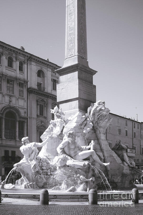 Rome BW - Fountain Of The Four Rivers In Piazza Navona Photograph by Stefano Senise