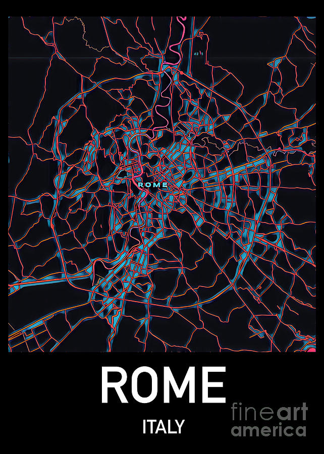 Rome City Map Digital Art by HELGE Art Gallery