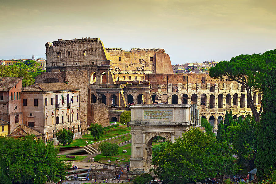 Rome, Coliseum And Forum, Italy Digital Art by Lumiere