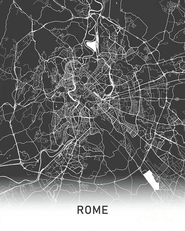 Rome Photograph - Rome map black and white by Delphimages Map Creations