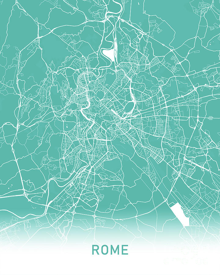 Rome Photograph - Rome map teal by Delphimages Map Creations