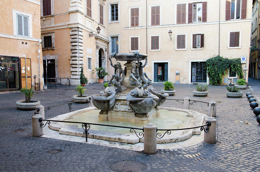 Holiday Photograph - Rome. Piazza Mattei. Fountain of the Turtles. Pedestrian area by Marco Mariani