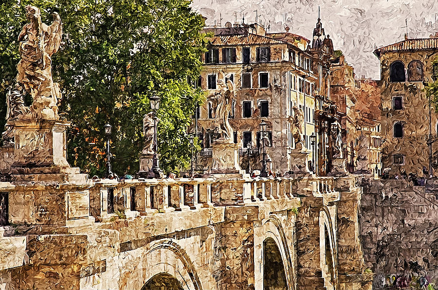 Rome, Ponte SantAngelo - 01 Painting by AM FineArtPrints