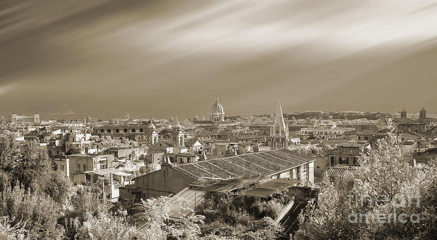 Rome Sepia - Rooftops Panorama Photograph by Stefano Senise