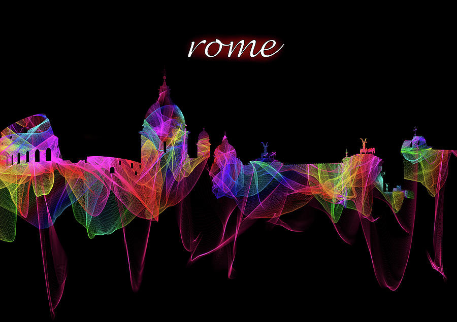 Rome Skyline Art with Script Digital Art by Debra and Dave Vanderlaan