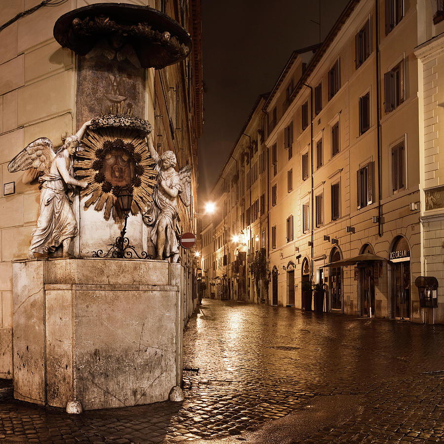 Rome, Street At Night, Italy Digital Art by Luigi Vaccarella