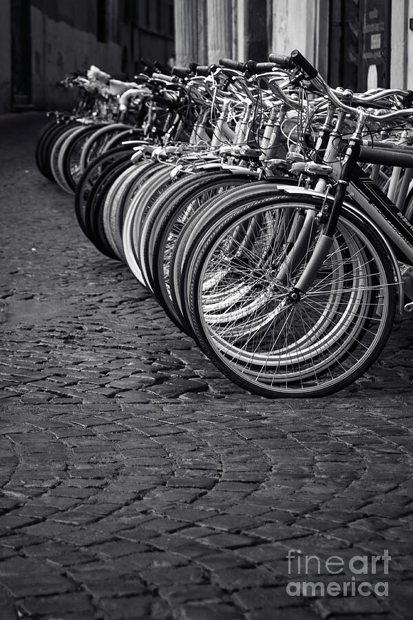 Rome Street Photo - City bikes BW Photograph by Stefano Senise