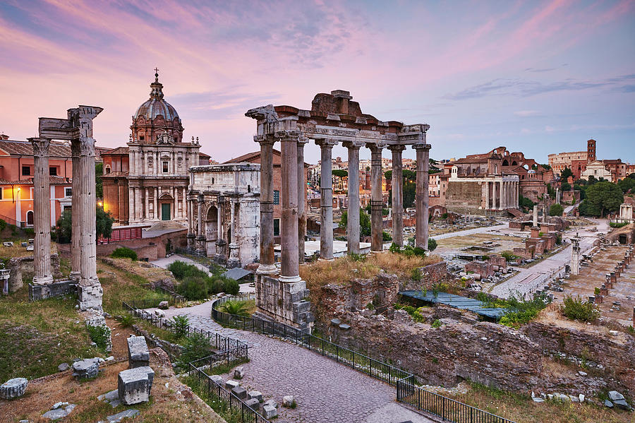 Rome, The Roman Forum At Dusk, Italy Digital Art by Richard Taylor