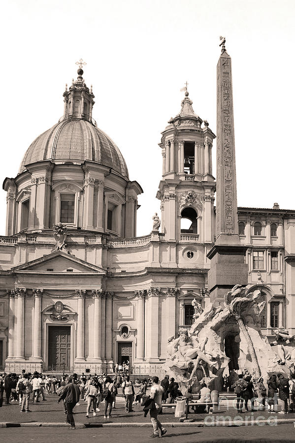 Rome Vintage - Church St. Angnese In Agona And Egyptian Obelisk Photograph by Stefano Senise