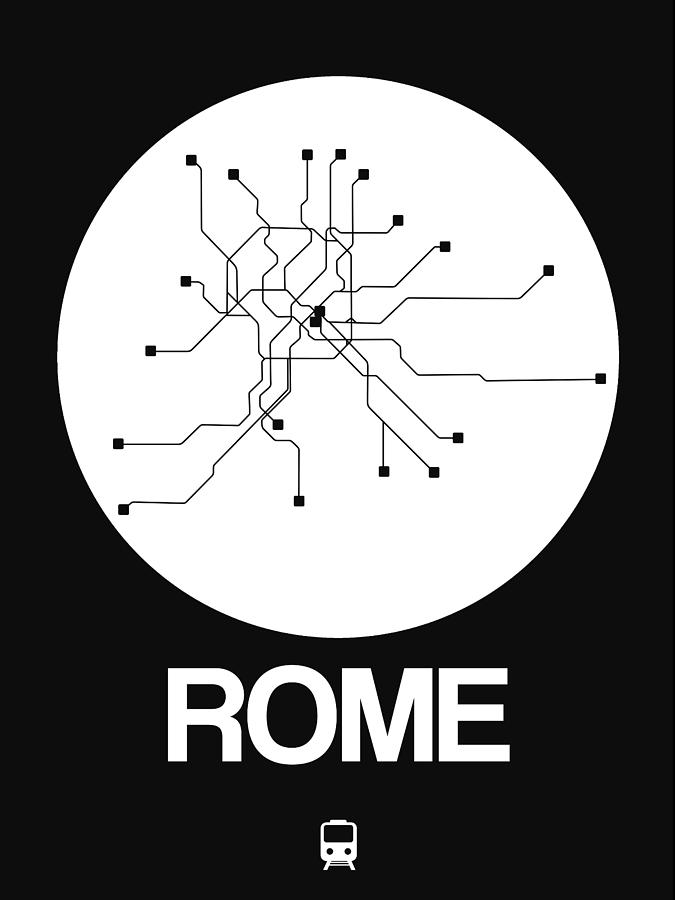 Rome White Subway Map Digital Art by Naxart Studio