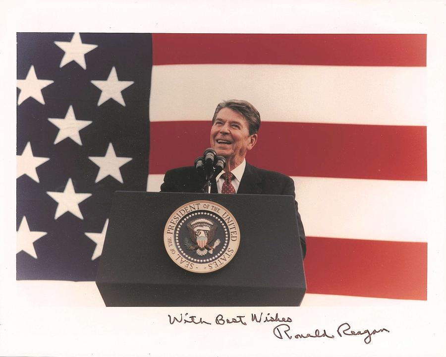 Ronald Reagan Autographed Photo American Flag Photograph By Redemption