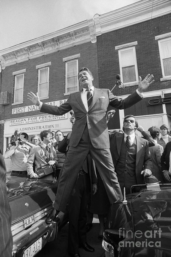 Ronald Reagan Standing Above A Crowd Photograph by Bettmann